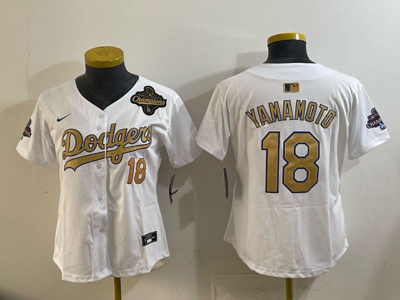 Youth Los Angeles Dodgers #18 Yamamoto White Gold 2026 Nike Game MLB Jersey 003->youth mlb jersey->Youth Jersey